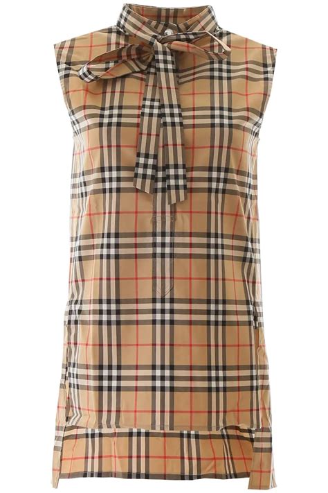 Burberry Ladies Archive Beige Vintage Check Sleeveless Shirt